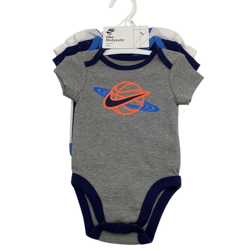 Nike Baby Bodysuits 3-Pack Unisex 3M Midnight Navy Gray Just Do It Swoosh